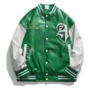 画像4: Leather earth embroidery BASEBALL JACKET baseball uniform jacket blouson  ユニセックス 男女兼用レザーアース刺繍スタジアムジャンパー スタジャン MA-1 ボンバー ジャケット ブルゾン (4)