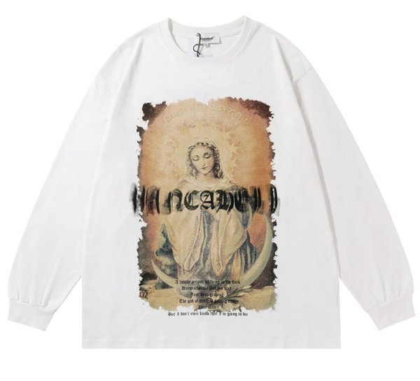 画像1: Retro Madonna Maria Pattern Print Long Sleeve T-shirt　ユニセックス 男女兼用 マドンナマリアプリント長袖Tシャツ (1)