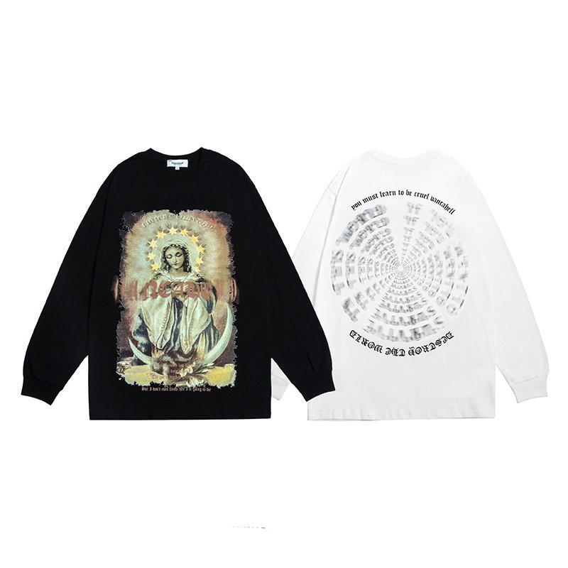 画像6: Retro Madonna Maria Pattern Print Long Sleeve T-shirt ユニセックス 男女兼用 マドンナマリアプリント長袖Tシャツ (6)