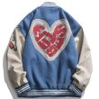 画像1: Logo heart embroidery BASEBALL JACKET baseball uniform jacket blouson  ユニセックス 男女兼用ロゴハート刺繍スタジアムジャンパー スタジャン MA-1 ボンバー ジャケット ブルゾン (1)