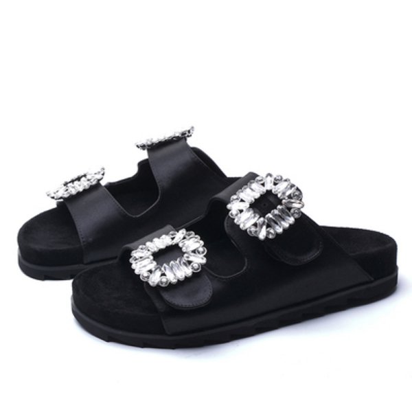 画像1: double breasted rhinestone sandals shoes  ダブルブレストラインストーンサンダル  スリッパ (1)