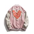 画像2: Logo heart embroidery BASEBALL JACKET baseball uniform jacket blouson  ユニセックス 男女兼用ロゴハート刺繍スタジアムジャンパー スタジャン MA-1 ボンバー ジャケット ブルゾン (2)