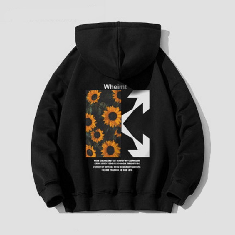 画像4: sunflower letter print hooded ユニセックス 男女兼用サンフラワー&レターフーディー パーカー (4)