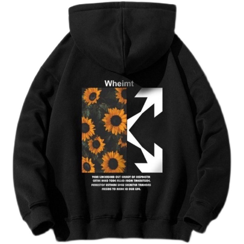 画像2: sunflower letter print hooded ユニセックス 男女兼用サンフラワー&レターフーディー パーカー (2)