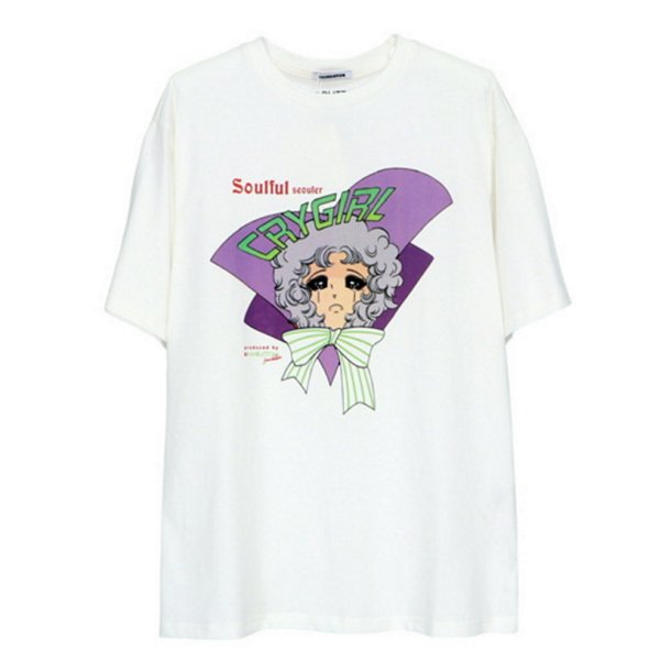 画像1: Crying girl print T-SHIRT  クライングガール 少女ペイント半袖Tシャツ  (1)