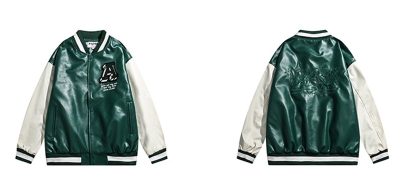 画像5: Mountin embroidered leather BASEBALL JACKET baseball uniform jacket blouson  ユニセックス 男女兼用マウンティン刺繍レザースタジアムジャンパー スタジャン MA-1 ボンバー ジャケット ブルゾン (5)