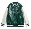 画像2: Mountin embroidered leather BASEBALL JACKET baseball uniform jacket blouson  ユニセックス 男女兼用マウンティン刺繍レザースタジアムジャンパー スタジャン MA-1 ボンバー ジャケット ブルゾン (2)