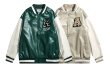 画像6: Mountin embroidered leather BASEBALL JACKET baseball uniform jacket blouson  ユニセックス 男女兼用マウンティン刺繍レザースタジアムジャンパー スタジャン MA-1 ボンバー ジャケット ブルゾン (6)