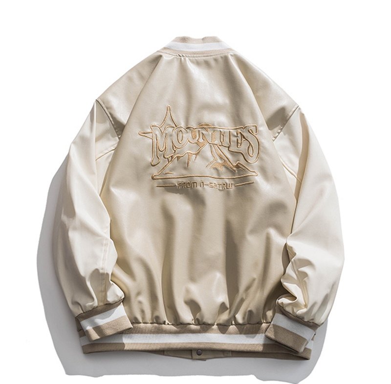 画像3: Mountin embroidered leather BASEBALL JACKET baseball uniform jacket blouson  ユニセックス 男女兼用マウンティン刺繍レザースタジアムジャンパー スタジャン MA-1 ボンバー ジャケット ブルゾン (3)