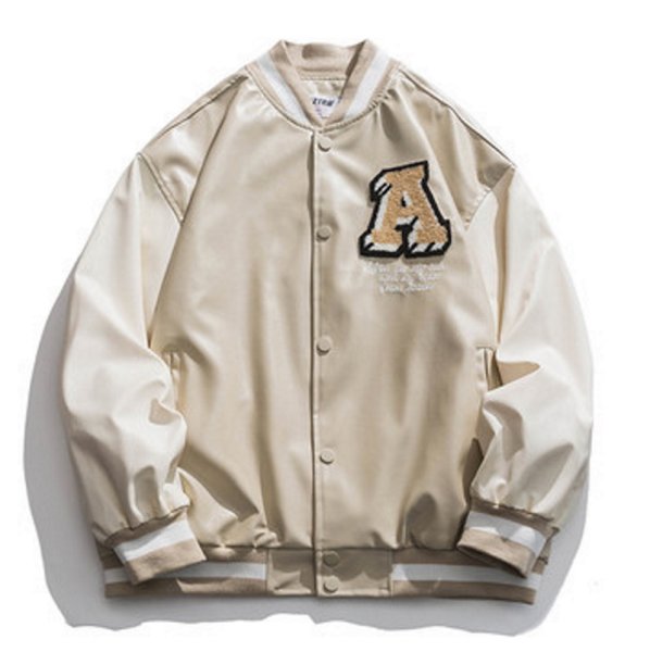 画像1: Mountin embroidered leather BASEBALL JACKET baseball uniform jacket blouson  ユニセックス 男女兼用マウンティン刺繍レザースタジアムジャンパー スタジャン MA-1 ボンバー ジャケット ブルゾン (1)