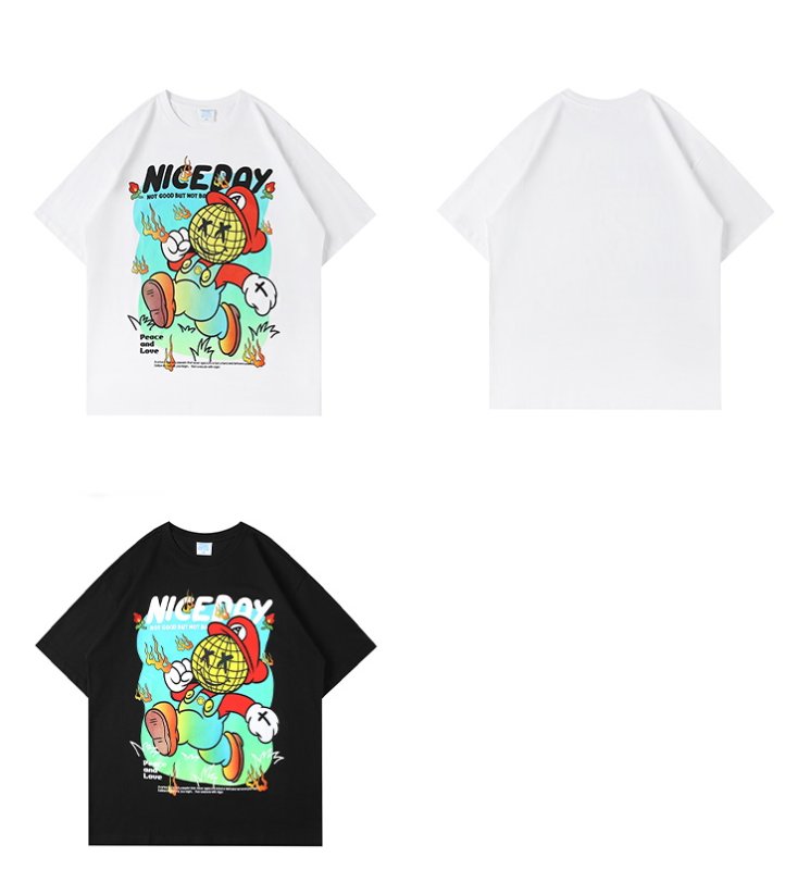 画像7: FLOATINGKA Floating cartoon short-sleeved T-shirt　ユニセックス 男女兼用Nice dayコミックプリント半袖Tシャツ (7)