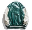 画像4: Mountin embroidered leather BASEBALL JACKET baseball uniform jacket blouson  ユニセックス 男女兼用マウンティン刺繍レザースタジアムジャンパー スタジャン MA-1 ボンバー ジャケット ブルゾン (4)