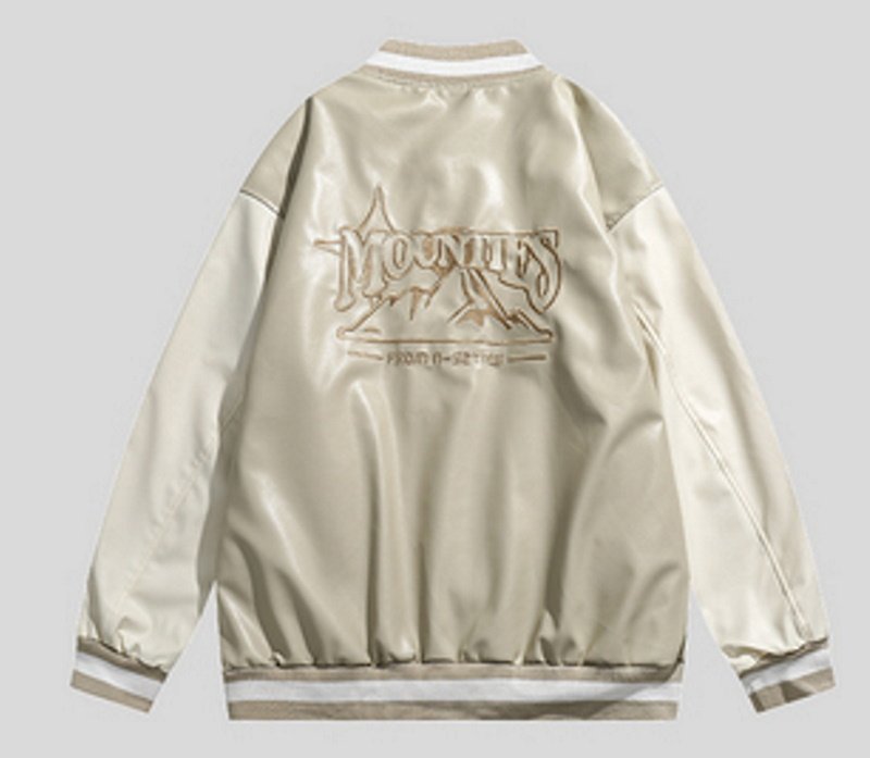 画像9: Mountin embroidered leather BASEBALL JACKET baseball uniform jacket blouson  ユニセックス 男女兼用マウンティン刺繍レザースタジアムジャンパー スタジャン MA-1 ボンバー ジャケット ブルゾン (9)