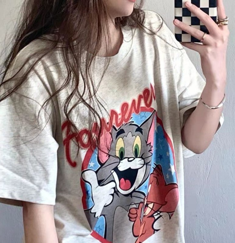 画像4: Oversized Tom and Jerry Short Sleeve T-shirt ユニセックス 男女兼用オーバーサイズトムとジェリートム&ジェリープリント半袖Tシャツ (4)