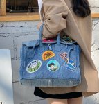 画像8: Pop emblem quilted denim Tote Shoulder 2WAY Art BK bag  ポップエンブレム付きデニムキルティングトートショルダー2WAYバッグ BKバッグ アート (8)
