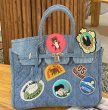 画像2: Pop emblem quilted denim Tote Shoulder 2WAY bag  ポップエンブレム付きデニムキルティングトートショルダー2WAYバッグ (2)