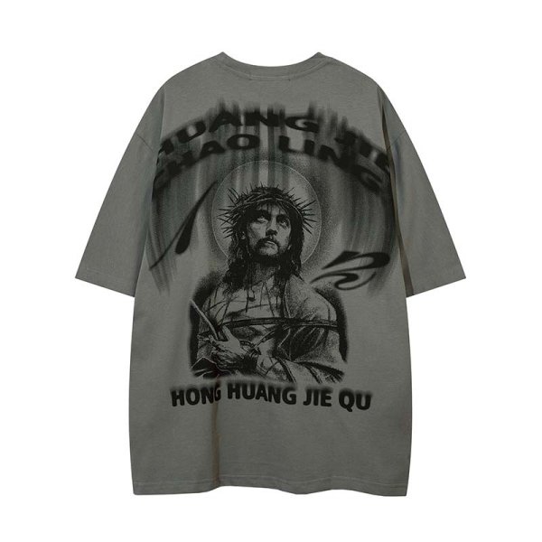 画像1: CHMA Jesus print short-sleeved  T-shirt　ユニセックス 男女兼用ジーザスプリントプリント半袖Tシャツ (1)