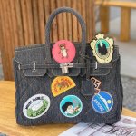 画像4: Pop emblem quilted denim Tote Shoulder 2WAY Art BK bag  ポップエンブレム付きデニムキルティングトートショルダー2WAYバッグ BKバッグ アート (4)