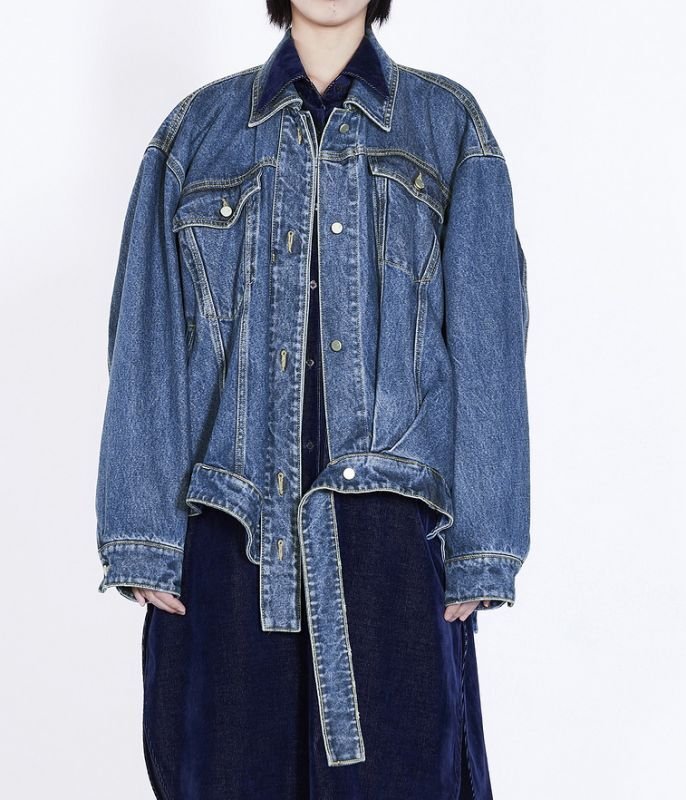 画像3: women's retro loose neutral streamer lapel denim jacket  G Jean jacket 　レトロルーズニュートラルストリーマーラペルデニムジャケットデニムGジャン (3)