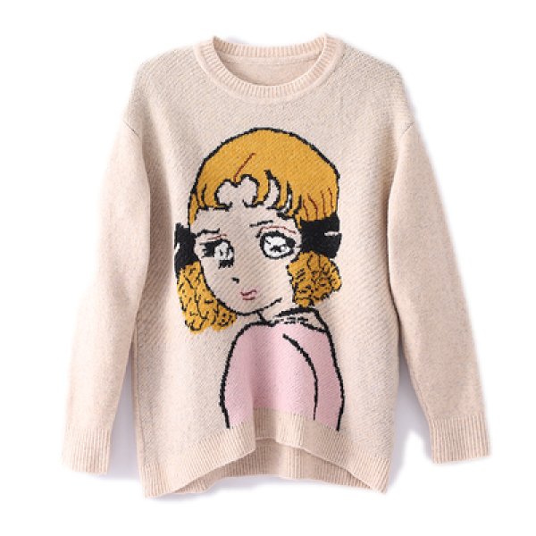 画像1: Girl braided pullover sweater 少女 編み込み プルオーバー セーターウール セーター (1)
