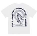 画像1: Put your prayers together print short-sleeved  T-shirt　ユニセックス 男女兼用クリスチャン祈りプリント半袖Tシャツ (1)