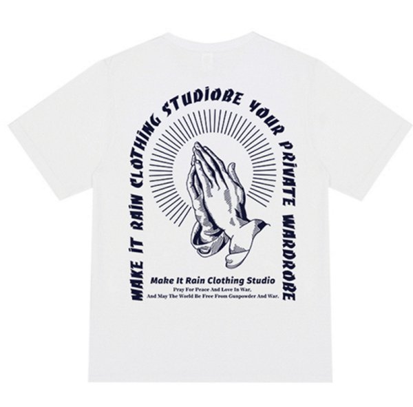画像1: Put your prayers together print short-sleeved  T-shirt　ユニセックス 男女兼用クリスチャン祈りプリント半袖Tシャツ (1)