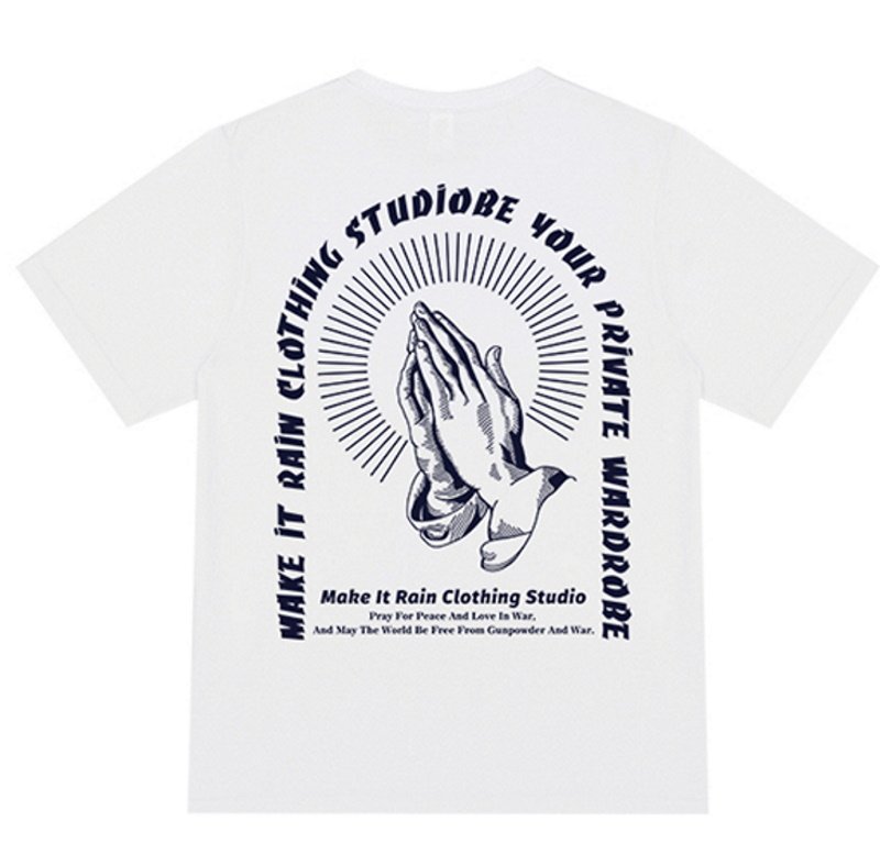 画像1: Put your prayers together print short-sleeved  T-shirt　ユニセックス 男女兼用クリスチャン祈りプリント半袖Tシャツ (1)