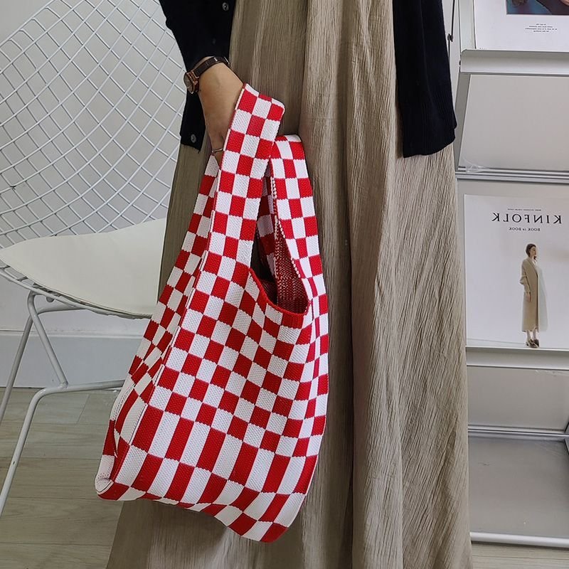 画像3: Check Damier Pattern Tote Shoulder Eco Bag チェックダミエ柄トートショルダーエコバッグ (3)
