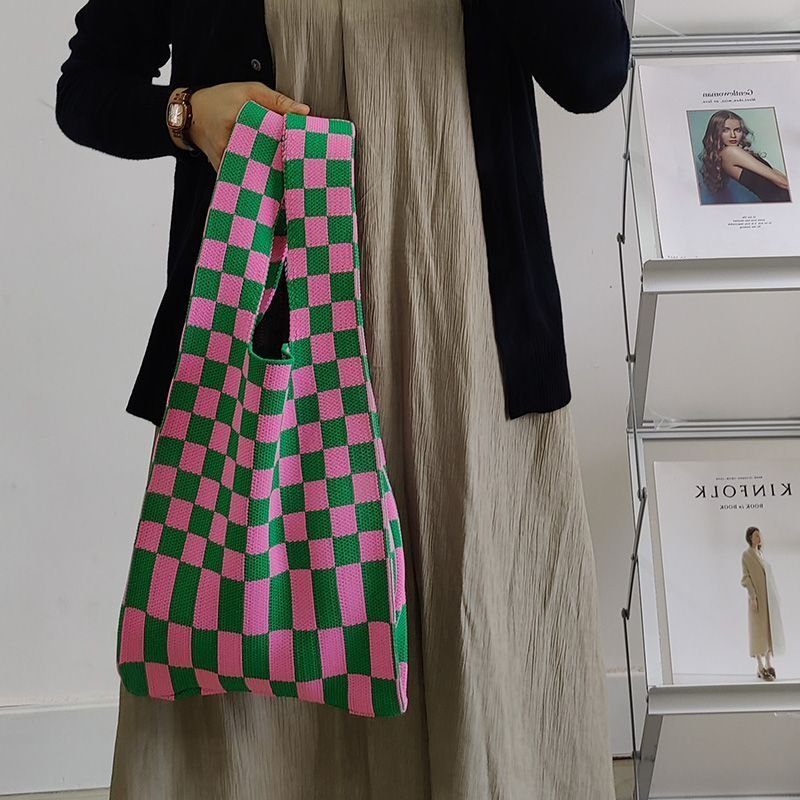 画像4: Check Damier Pattern Tote Shoulder Eco Bag チェックダミエ柄トートショルダーエコバッグ (4)