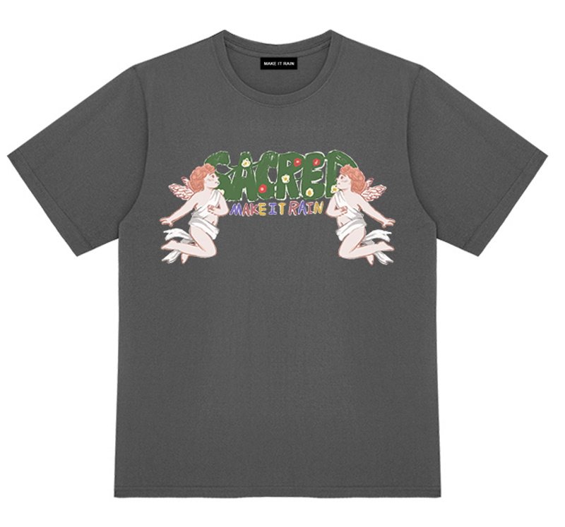 画像2: Love Angel print short-sleeved  T-shirt ユニセックス 男女兼用ラブエンジェルプリント半袖Tシャツ (2)