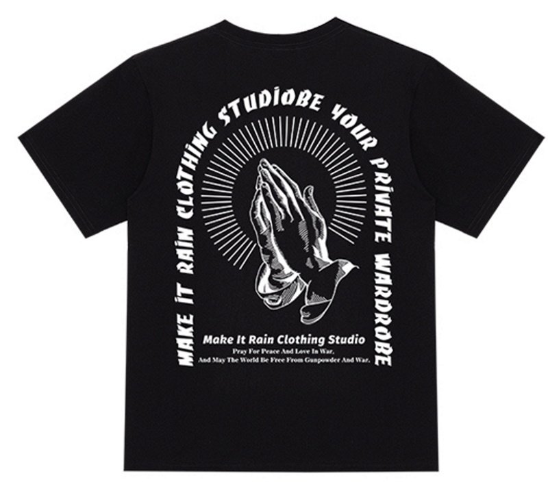 画像4: Put your prayers together print short-sleeved  T-shirt ユニセックス 男女兼用クリスチャン祈りプリント半袖Tシャツ (4)