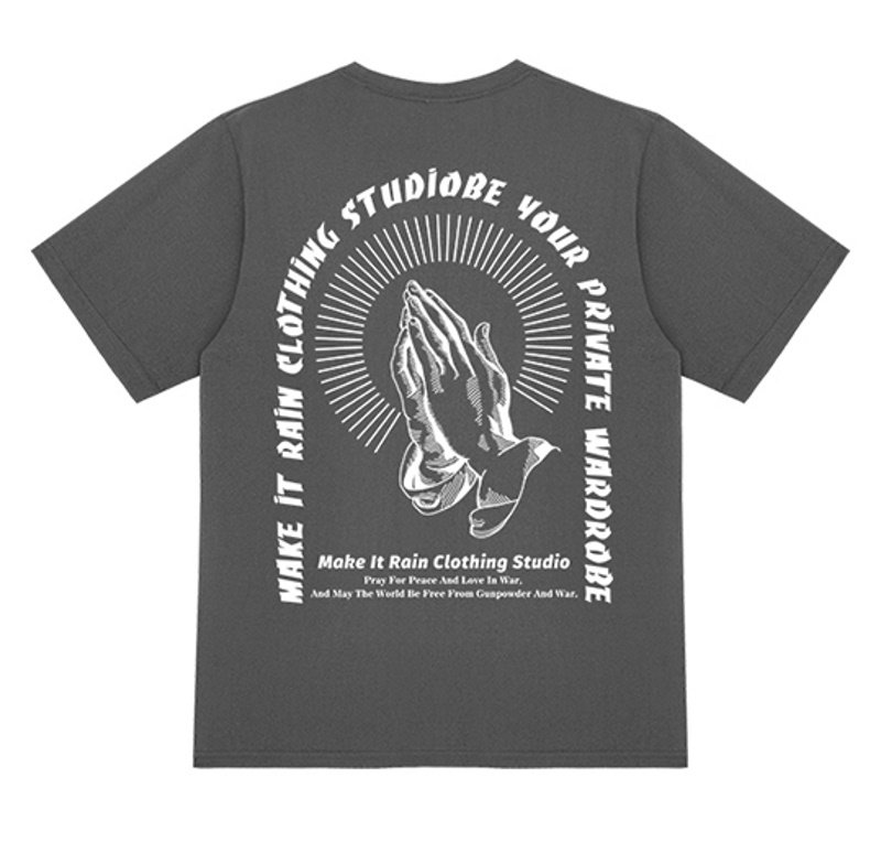 画像2: Put your prayers together print short-sleeved  T-shirt ユニセックス 男女兼用クリスチャン祈りプリント半袖Tシャツ (2)