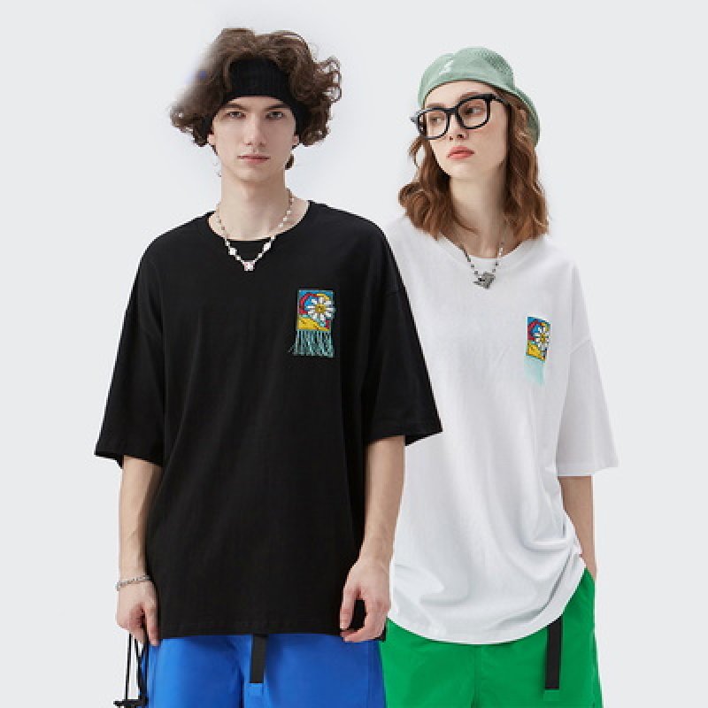 画像9: tassel daisy embroidery  short-sleeved  T-shirt ユニセックス 男女兼用タッセルデイジー刺繡半袖Tシャツ (9)