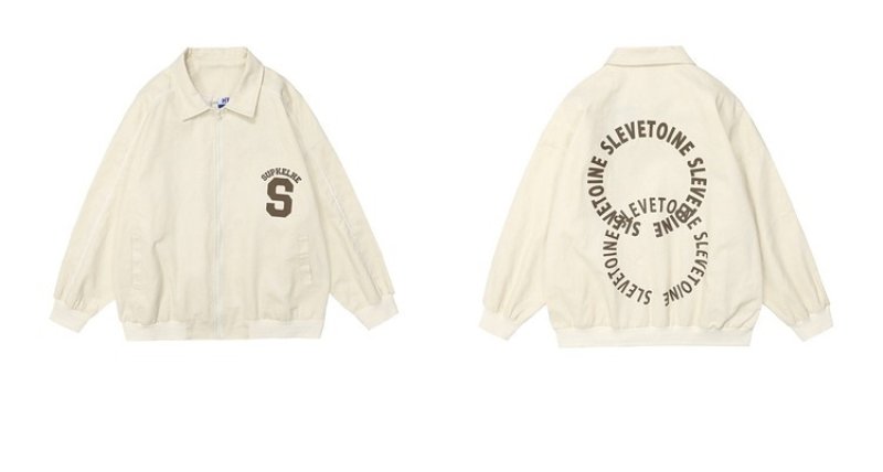 画像5: Double Circle Letter Print Lapel Jacket BASEBALL JACKET baseball uniform jacket blouson  ユニセックス 男女兼用ダブルサークルレタープリントスタジアムジャンパー スタジャン MA-1 ボンバー ジャケット ブルゾン (5)