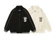 画像7: Double Circle Letter Print Lapel Jacket BASEBALL JACKET baseball uniform jacket blouson  ユニセックス 男女兼用ダブルサークルレタープリントスタジアムジャンパー スタジャン MA-1 ボンバー ジャケット ブルゾン (7)