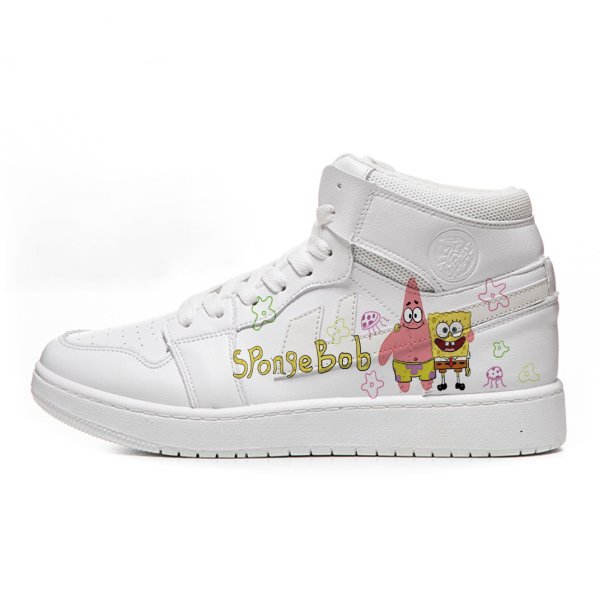 画像1: Tom and Jerry & Mickey Mouse＆Sponge BobHigh Top Leather Sneakers　男女兼用ユニセックストムとジェリー＆ミッキーマウス＆スポンジボブハイカットレザースニーカー レースアッープ スニーカー (1)