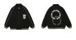 画像6: Double Circle Letter Print Lapel Jacket BASEBALL JACKET baseball uniform jacket blouson  ユニセックス 男女兼用ダブルサークルレタープリントスタジアムジャンパー スタジャン MA-1 ボンバー ジャケット ブルゾン (6)