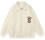 画像3: Double Circle Letter Print Lapel Jacket BASEBALL JACKET baseball uniform jacket blouson  ユニセックス 男女兼用ダブルサークルレタープリントスタジアムジャンパー スタジャン MA-1 ボンバー ジャケット ブルゾン (3)