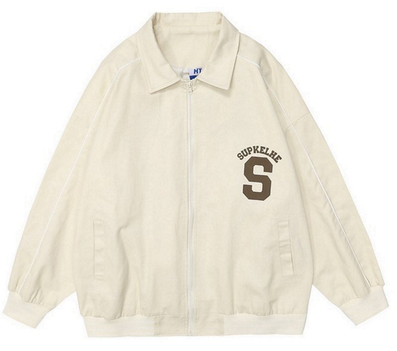 画像3: Double Circle Letter Print Lapel Jacket BASEBALL JACKET baseball uniform jacket blouson  ユニセックス 男女兼用ダブルサークルレタープリントスタジアムジャンパー スタジャン MA-1 ボンバー ジャケット ブルゾン (3)