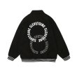 画像2: Double Circle Letter Print Lapel Jacket BASEBALL JACKET baseball uniform jacket blouson  ユニセックス 男女兼用ダブルサークルレタープリントスタジアムジャンパー スタジャン MA-1 ボンバー ジャケット ブルゾン (2)