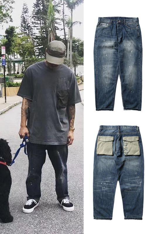画像3: 22 Men's paint splash ink tooling jeans loose straight jeans  Pants メンズルーズストレートバックポケットペイントパンツ ジーンズ (3)