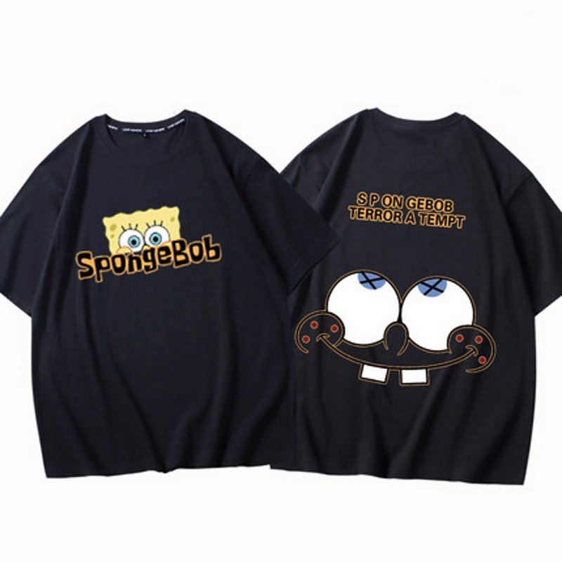 画像4:  Sponge Bob Short Paint Short Sleeve T-shirt ユニセックス 男女兼用スポンジボブ半袖Tシャツ (4)