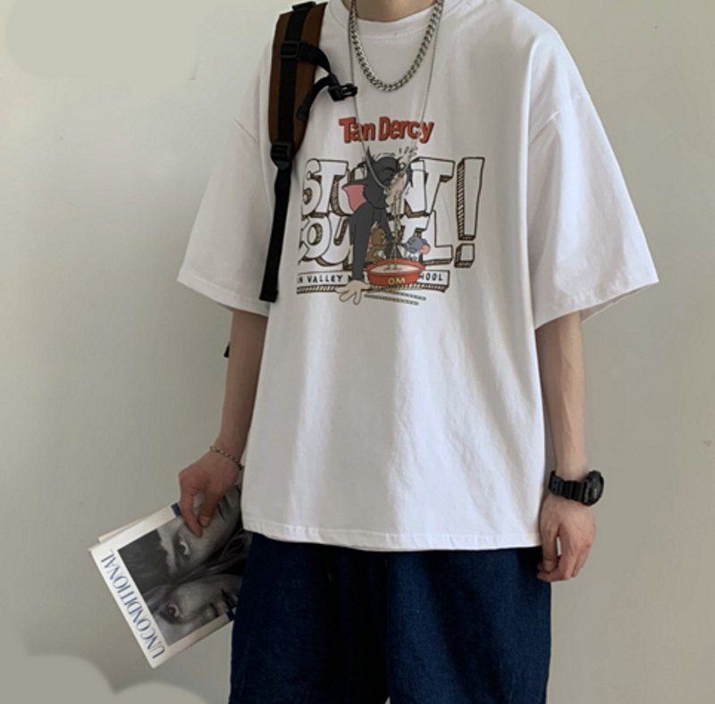 画像5: Tom and Jerry oversize short-sleeved printed T-shirt ユニセックス 男女兼用 オーバーサイズトムとジェリープリント半袖Tシャツ (5)