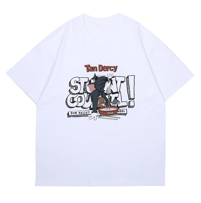 画像1: Tom and Jerry oversize short-sleeved printed T-shirt　ユニセックス 男女兼用 オーバーサイズトムとジェリープリント半袖Tシャツ (1)
