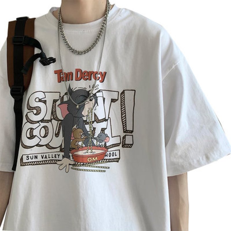 画像4: Tom and Jerry oversize short-sleeved printed T-shirt ユニセックス 男女兼用 オーバーサイズトムとジェリープリント半袖Tシャツ (4)