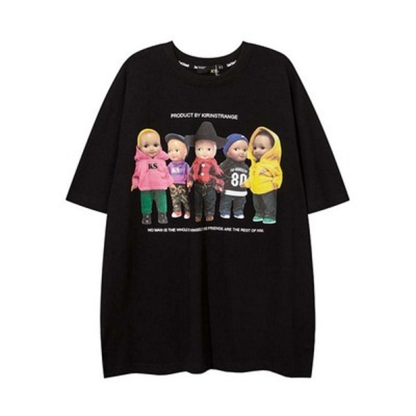 画像1: Hip hop doll printShort Sleeve T-shirt　ユニセックス 男女兼用ヒップホップドールプリントオーバーサイズ半袖Tシャツ (1)