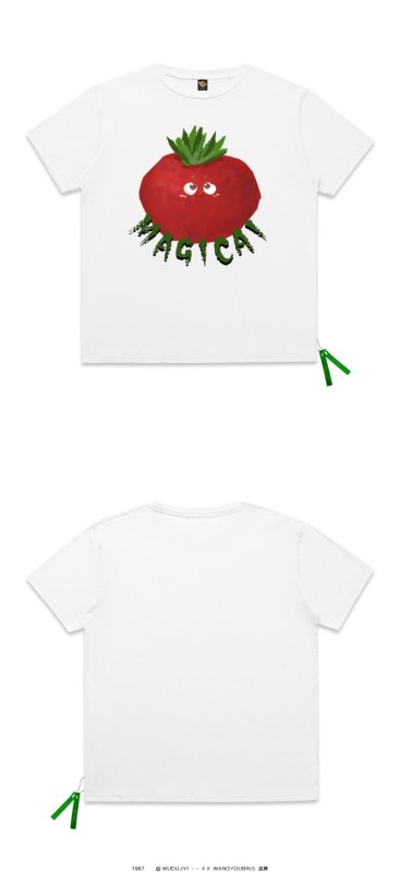 画像15:  Red turnipprint short-sleeved T-shirt  ユニセックス 男女兼用レッドターニップ赤カブプリント半袖Tシャツ (15)