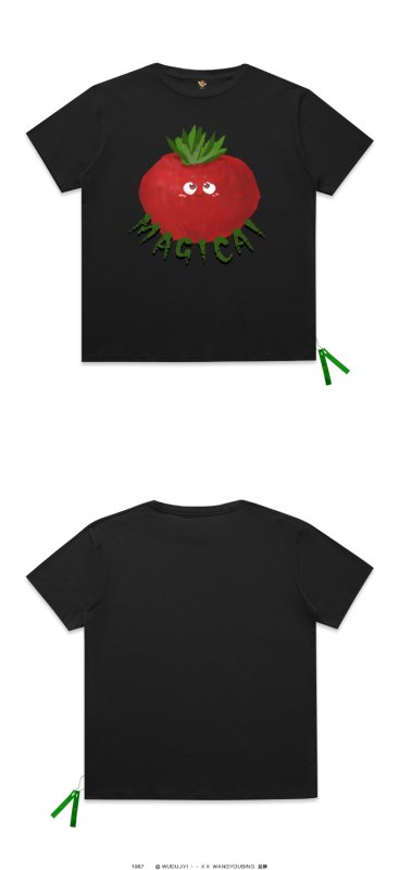 画像16:  Red turnipprint short-sleeved T-shirt  ユニセックス 男女兼用レッドターニップ赤カブプリント半袖Tシャツ (16)