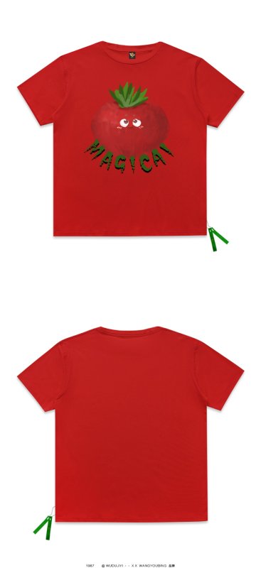 画像13:  Red turnipprint short-sleeved T-shirt  ユニセックス 男女兼用レッドターニップ赤カブプリント半袖Tシャツ (13)