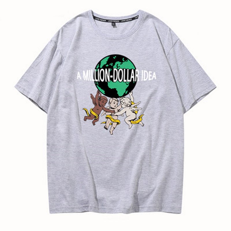 画像2: Angel print short-sleeved T-shirt  ユニセックス 男女兼用ヒップホップエンジェルプリント半袖Tシャツ (2)